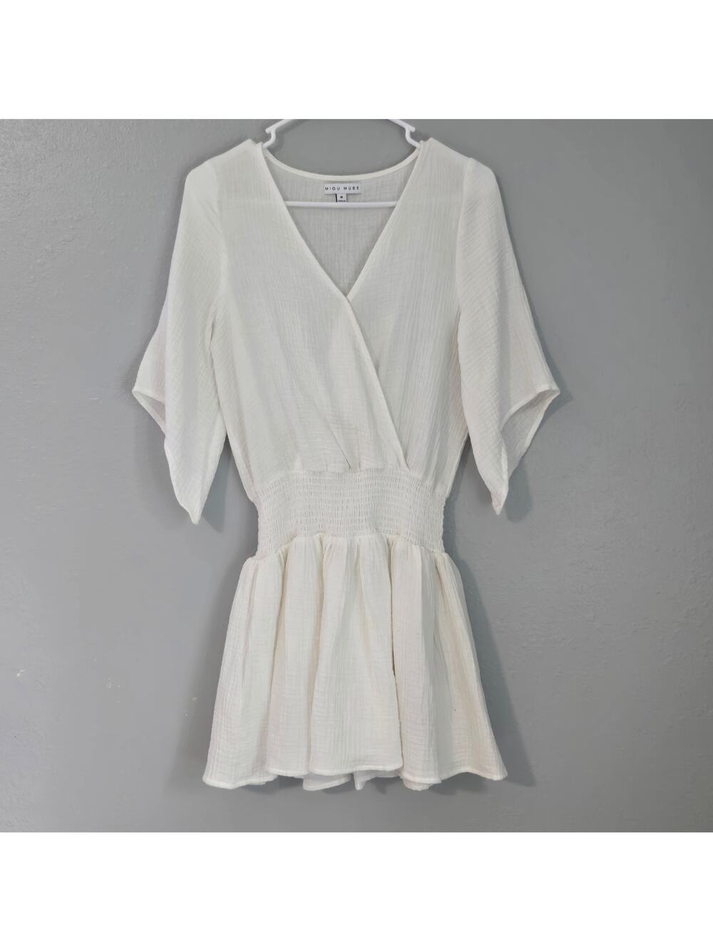 Miou Muse Mini Drop Waist Dress Gauze White Size Medium Coastal Beach Bridal